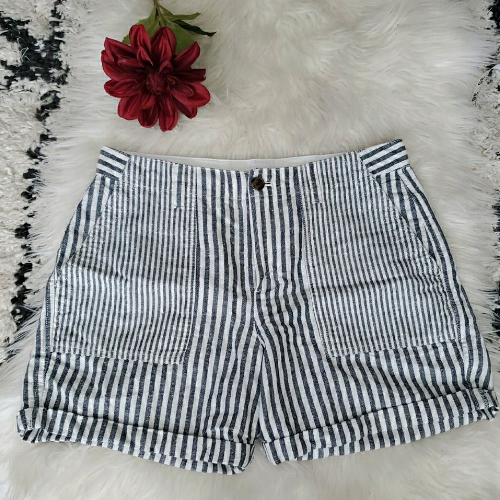 GAP Linen mixed stripe high rise shorts | …